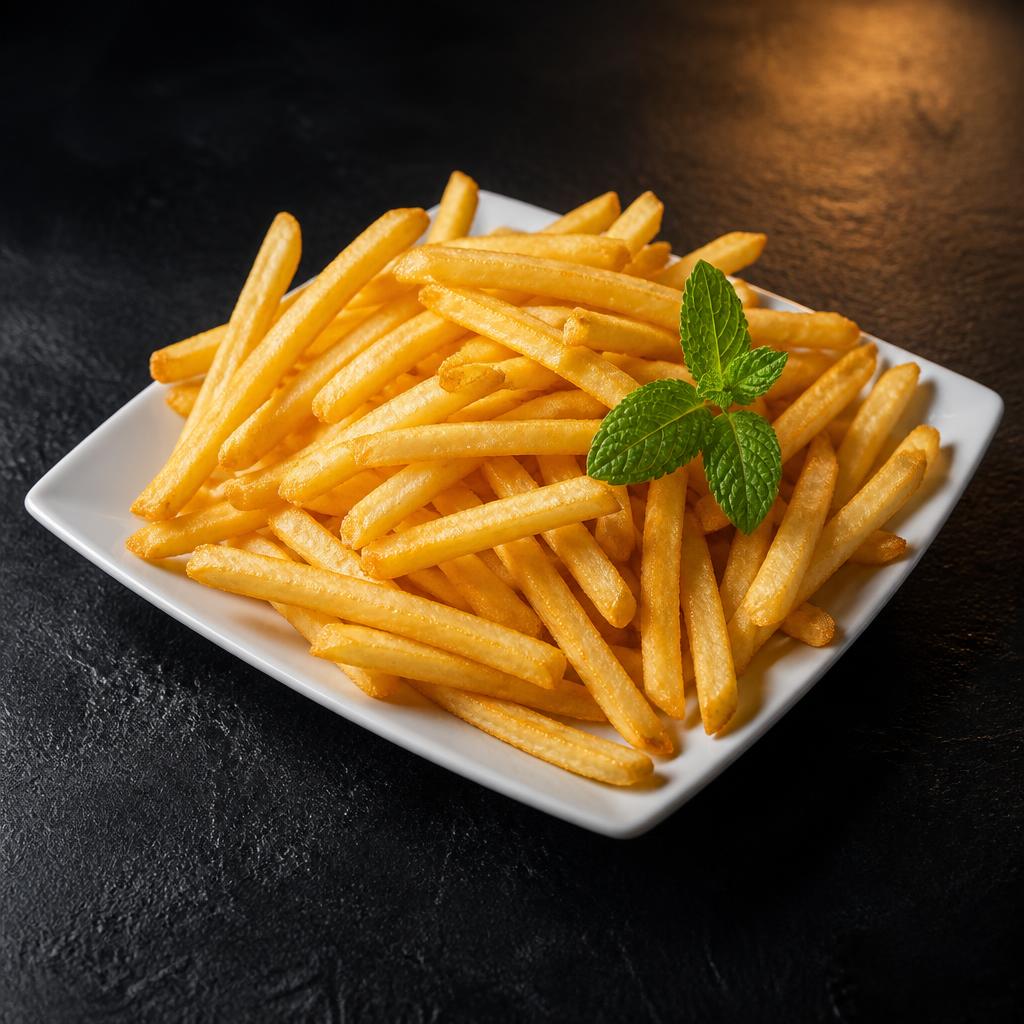 Crispy golden french fries with fresh mint
